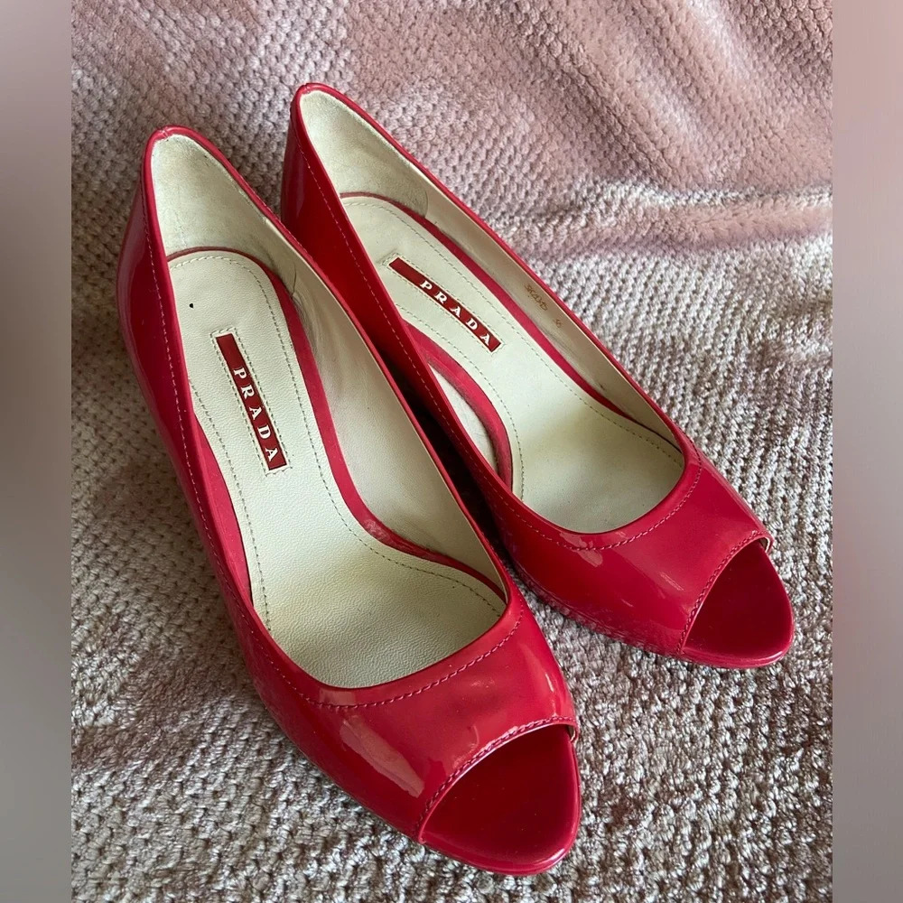 Prada Red Espadrille Peep-Toe Shoes